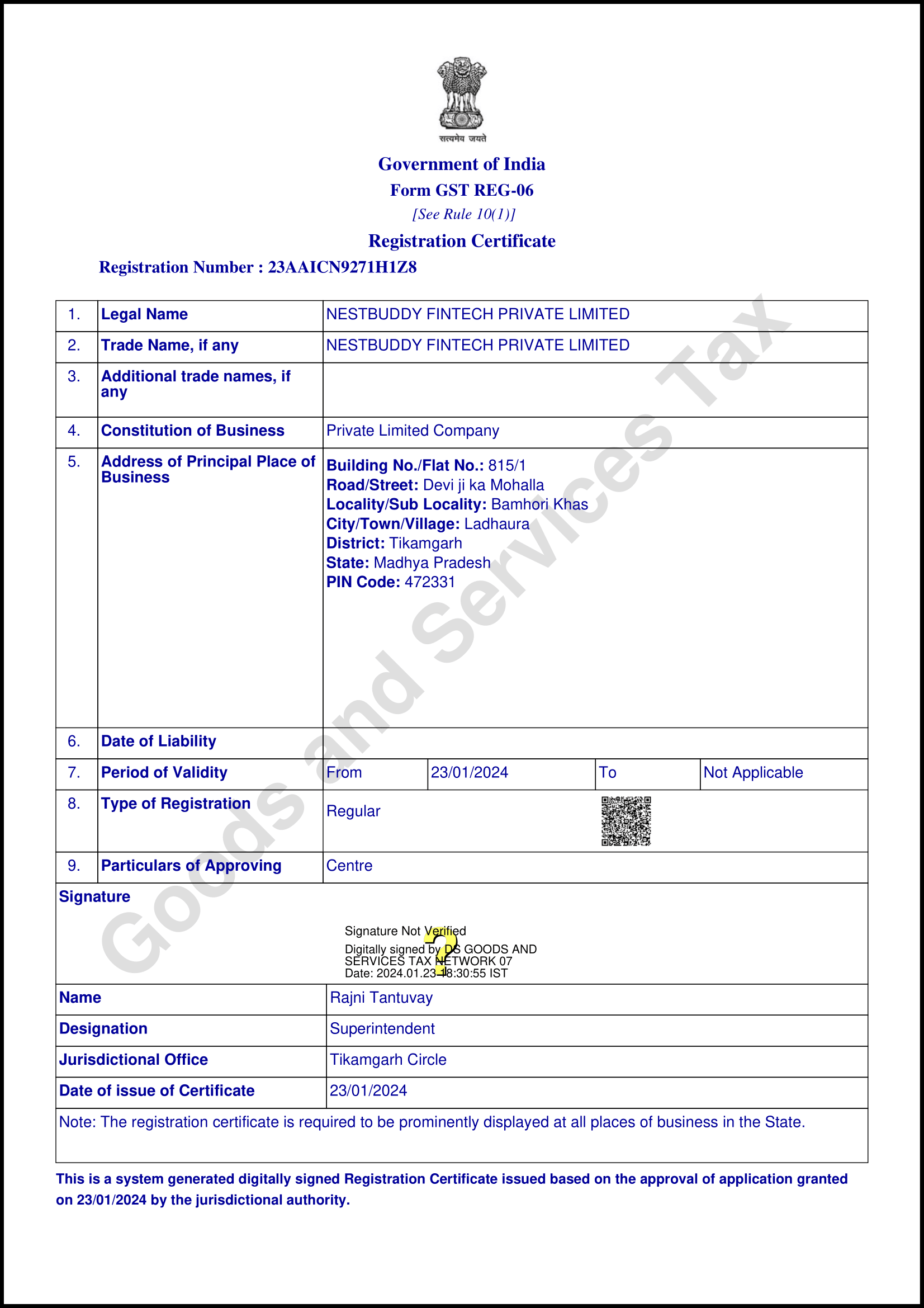 GST registration certificate